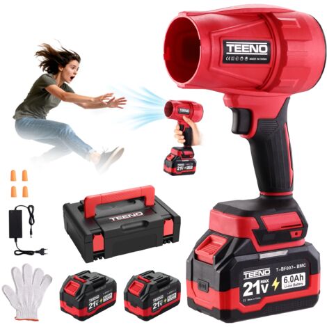 Teeno – Souffleur à batterie 21V avec 2 batteries 6.0Ah – Vitesse du vent 116 km/h – Moteur sans balais pour performances optimales
