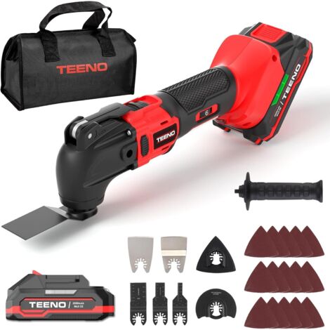 Teeno – Outil multifonction oscillant sans fil 20V – Moteur Brushless – 6 vitesses 8500-21000 tr/min – Angle d'oscillation 4° – Kit complet avec accessoires - 1Chargeur
