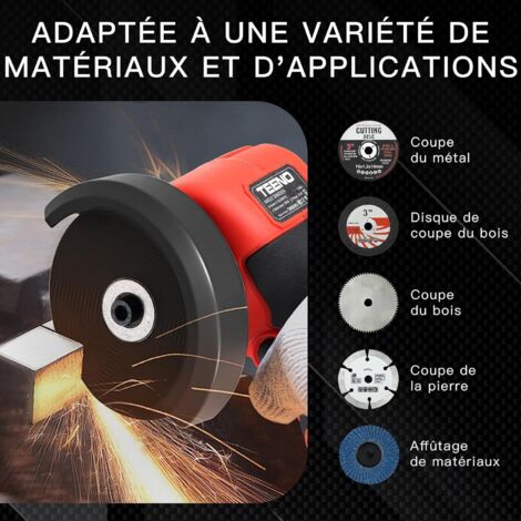 Meuleuse D'Angle Sans Fil TEENO 19500 RPM 76mm - 2 Batteries 2000mAh + 6 Disques