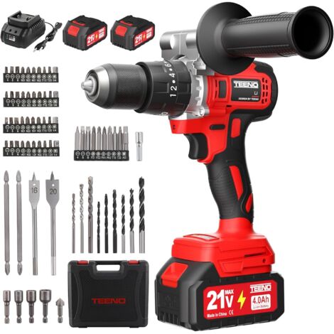 Perceuse Visseuse Sans Fil 21V Pour Batterie Makita 2 Batteries 4.0Ah TEENO,130Nm Max Brushless Visseuse Devisseuse Sans Fil avec 76 Accessoires et Valise,20+3 RéGlages de Couple,2 Vitesses,LED