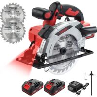 Teeno – Scie circulaire laser sans fil 20V avec 2 batteries 2.0Ah – Profondeur de coupe réglable jusqu'à 54mm – Moteur 4000 RPM – Guidage laser