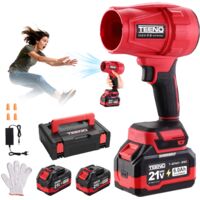 Teeno – Souffleur à batterie 21V – Vitesse du vent jusqu'à 116 km/h – 2 batteries 6,0Ah – Moteur sans balais pour performance optimale