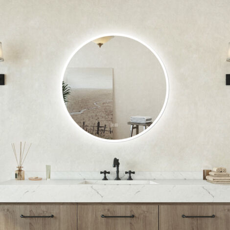 AVER-GROWTH 600mm Round 3 Colour LED Mirror, Copper-free Silver with Anti-fog,Double bond Bluetooth,Infinitely Dimmable,Power Failure Memory,Touch Wall Wwitch，Wall-mounted