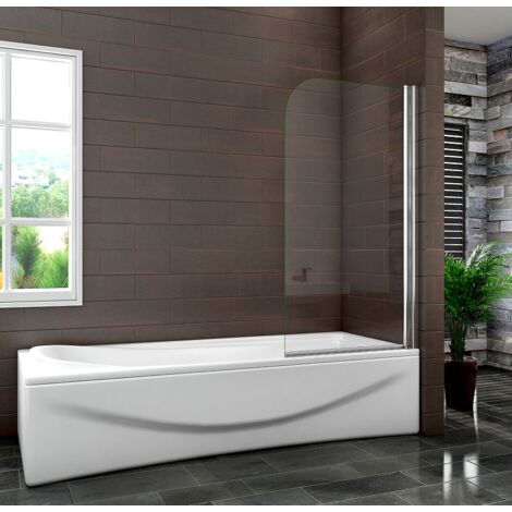 800x1500mm Height Bath Shower Screen Bathroom Curved Pivot Chrome Reversible Frameless Easyclean Glass Panel (1/5)