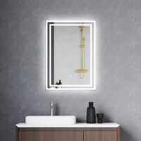 AVER-GROWTH Rectangle 800x600mm Cold White Light Bathroom LED Mirror with Anti-fog, Memory Function, Horizontal or Vertical, IP44