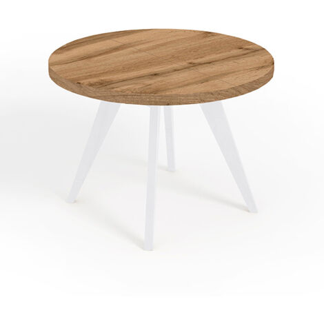 Table de salle à manger ronde extensible LORA, style loft, scandinave, diamètre : 100 / 150 cm, couleur :wotan / blanc (1/4)