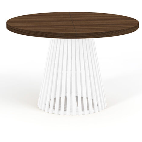 Table à manger ronde extensible DOVER avec lamelles, diamètre : 110/210 cm, couleur : Franklin noyer / blanc (1/4)