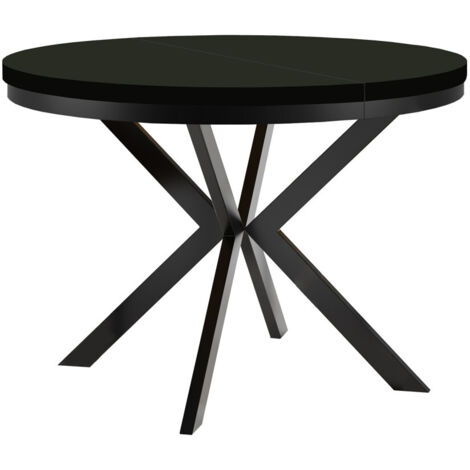 Table de salle à manger ronde extensible ENDIK, avec cerclage métallique, style loft, industriel, diamètre : 100 / 150 cm, couleur : noir (1/2)