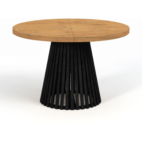 Table à manger ronde extensible DOVER avec lamelles- style industriel/loft avec pieds Ă lattes, diamètre : 120 / 220 cm, couleur :lancelot / noir (1/4)