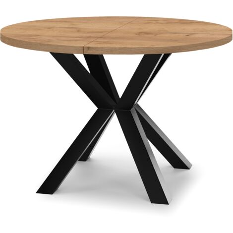 Table de salle à manger ronde extensible RAL avec pieds en bois, style loft, industriel, diamètre : 120 / 220 cm, couleur: Craft Gold / noir (1/4)