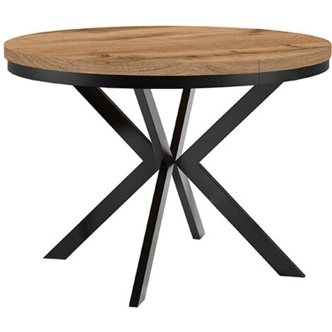 Table de salle à manger ronde extensible ENDIK avec cerclage métallique, diamètre : 110 / 160 cm, couleur :wotan / noir