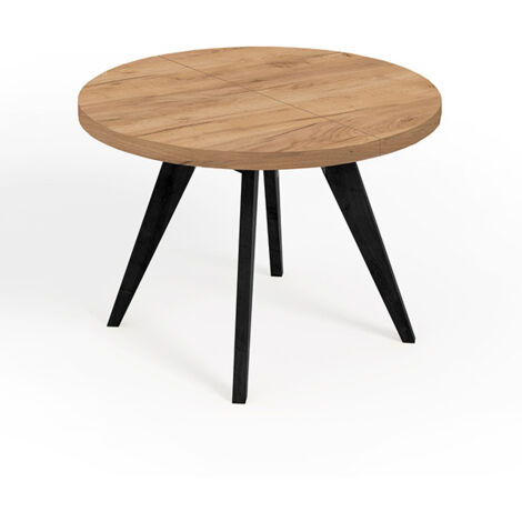 Table de salle à manger ronde extensible LORA, style loft, scandinave, diamètre : 100 / 150 cm, Couleur :Craft Golden / Noir