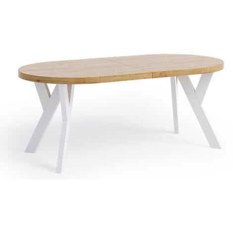 Table de salle à manger ronde extensible, PERO, style loft, scandinave, diamètre : 110 / 210 cm, couleur : cachemire