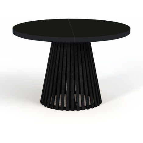 Table à manger ronde extensible DOVER avec lamelles, diamètre : 120/220 cm, couleur : noir (1/4)