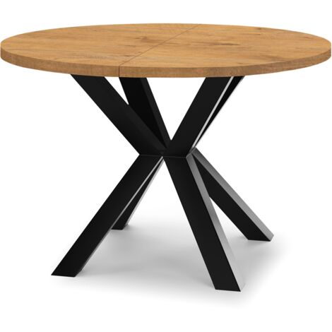 Table de salle à manger ronde extensible RAL avec pieds en bois, style loft, industriel, diamètre : 110 / 160 cm, couleur :Lancelot / noir