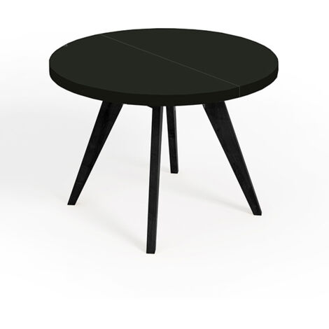 Table de salle à manger ronde extensible, LORA, style loft, scandinave, diamètre : 90 / 140 cm, couleur : noir