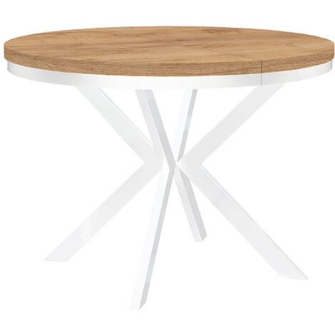 Table de salle à manger ronde extensible ENDIK avec cerclage métallique, diamètre : 120 / 220 cm, couleur :Craft or / blanc