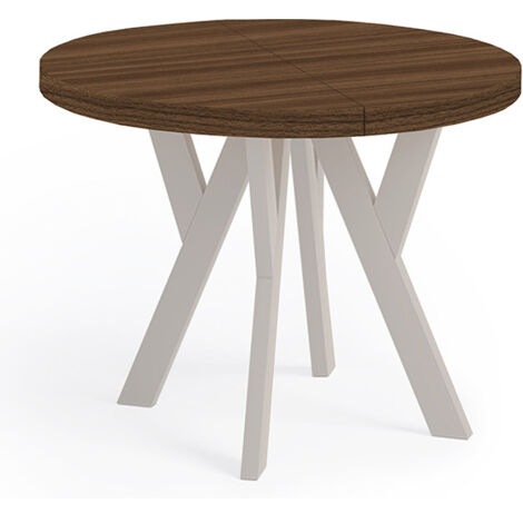 Table de salle à manger ronde extensible PERO, style loft, scandinave, diamètre : 120 / 220 cm, couleur : Franklin noyer / cachemire