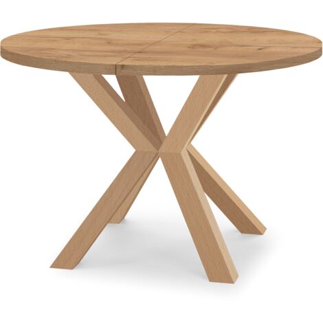 Table de salle à manger ronde extensible RAL avec pieds en bois, style loft, industriel, diamètre : 90 / 190 cm, couleur :Craft Gold