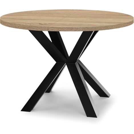 Table de salle à manger ronde extensible RAL avec pieds en bois, style loft, industriel, diamètre : 110 / 160 cm, couleur : sonoma / noir