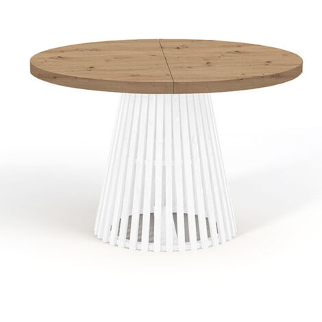 Table à manger ronde extensible DOVER avec lamelles - Industrial, diamètre : 110 / 210 cm, Couleur :Artisan / Blanc (1/4)