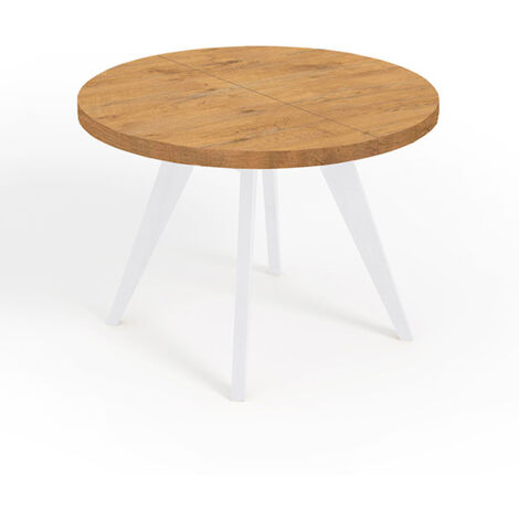 Table de salle à manger ronde extensible LORA, style loft, scandinave, diamètre : 110 / 160 cm, couleur :Lancelot / blanc (1/4)