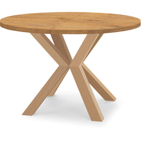 Table de salle à manger ronde extensible RAL avec pieds en bois, style loft, industriel, diamètre : 100 / 200 cm, couleur :Lancelot