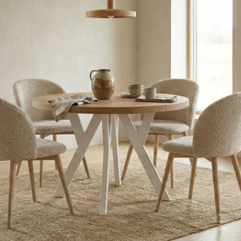 Table de salle à manger ronde extensible PERO, style loft, scandinave, diamètre : 90 / 190 cm, Couleur :Craft Golden / Blanc