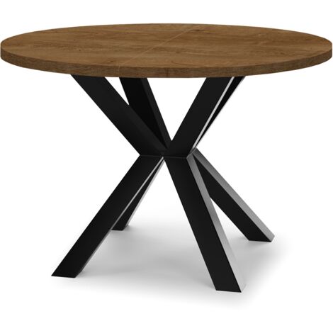 Table de salle à manger ronde extensible RAL avec pieds en bois, style loft, industriel, diamètre : 100 / 200 cm, couleur :Lefkas / noir