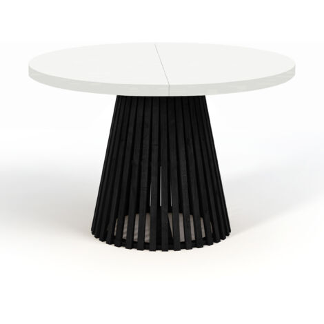 Table à manger ronde extensible DOVER avec lamelles, diamètre : 120/220 cm, couleur : blanc / noir (1/4)