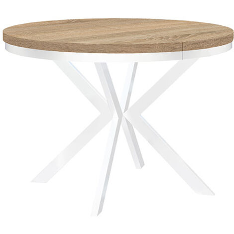 Table de salle à manger ronde extensible ENDIK avec cerclage métallique, diamètre : 110 / 160 cm, couleur :Sonoma / blanc (1/3)