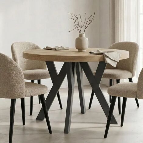 Table de salle à manger ronde extensible PERO, style loft, scandinave, diamètre : 90 / 140 cm, Couleur : Sonoma / Noir
