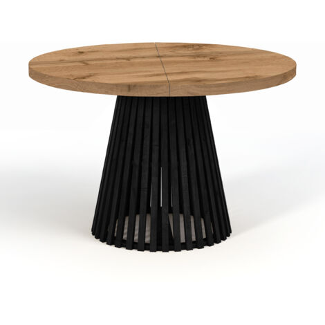 Table à manger ronde extensible DOVER avec lamelles, diamètre : 120 / 220 cm, couleur: wotan/noir (1/4)