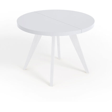 Table de salle à manger ronde extensible LORA, style loft, scandinave, diamètre : 100 / 150 cm, couleur : blanc (1/4)