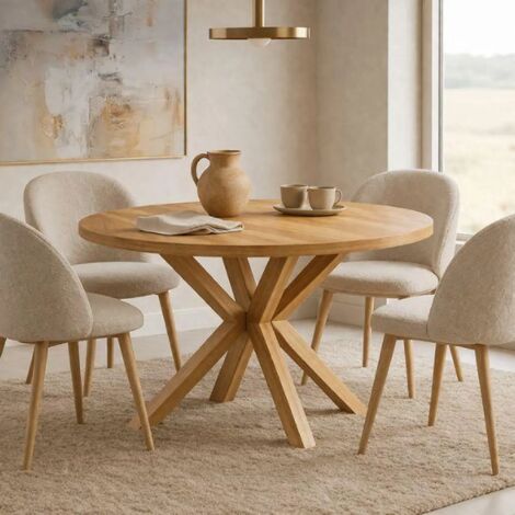 Table de salle à manger ronde extensible RAL avec pieds en bois, style loft, industriel, diamètre : 90 / 140 cm, couleur :Craft Gold