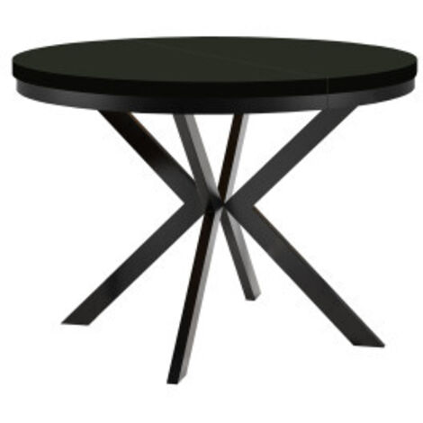 Table de salle à manger ronde extensible ENDIK avec cerclage métallique, diamètre : 90 / 190 cm, couleur : noir (1/3)