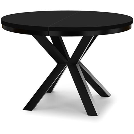 Table à manger ronde extensible RAL avec cerclage métallique, style loft, industriel, diamètre : 100 / 150 cm, couleur : noir