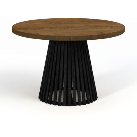Table à manger ronde extensible DOVER avec lamelles- style industriel/loft avec pieds Ă lattes, diamètre : 110 / 160 cm, couleur :lefkas / noir (1/4)