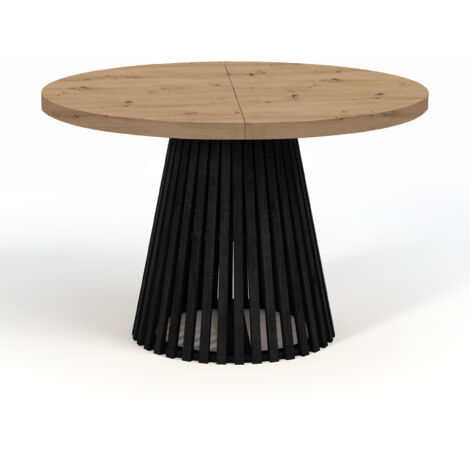 Table à manger ronde extensible DOVER avec lamelles, diamètre : 110 / 210 cm, couleur: artisan / noir (1/4)