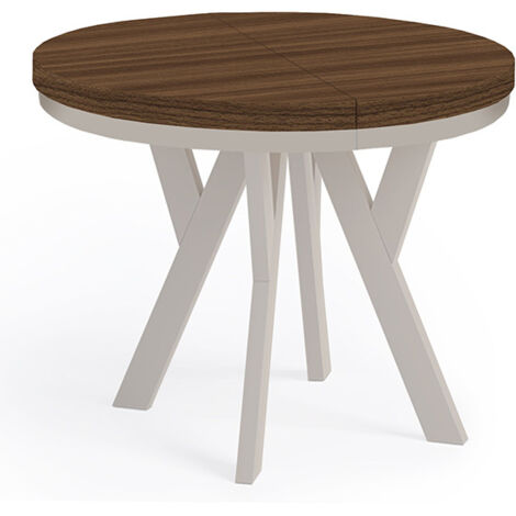 Table de salle à manger ronde extensible PERO avec cerclage métallique, style loft, diamètre : 120 / 220 cm, couleur : Franklin noyer / cachemire