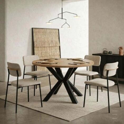 Table de salle à manger ronde extensible RAL avec pieds en bois, style loft, industriel, diamètre : 90 / 140 cm, couleur :Artisan / noir