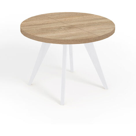 Table de salle à manger ronde extensible LORA, style loft, scandinave, diamètre : 90 / 140 cm, Couleur :Sonoma / Blanc