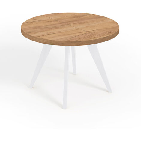 Table de salle à manger ronde extensible LORA, style loft, scandinave, diamètre : 100 / 150 cm, Couleur :Craft Golden / Blanc (1/4)