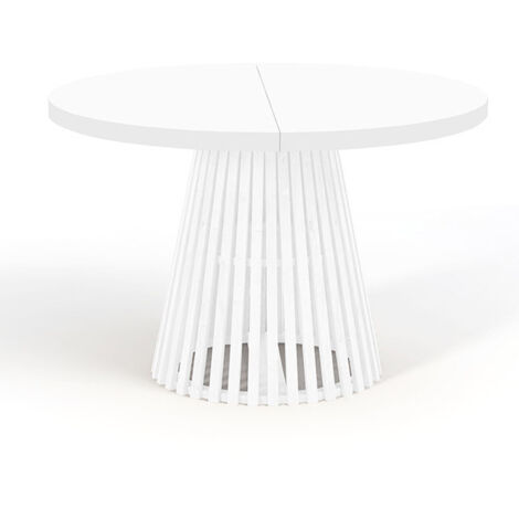 Table à manger ronde extensible DOVER avec lamelles, diamètre : 110 / 210 cm, couleur : blanc
