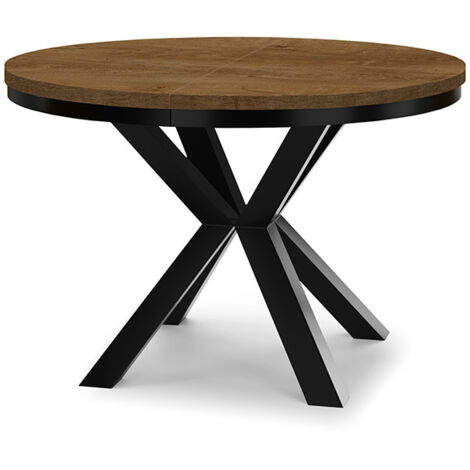 Table à manger ronde extensible RAL avec cerclage métallique, style loft, industriel, diamètre : 100 / 150 cm, couleur :Lefkas / noir (1/4)