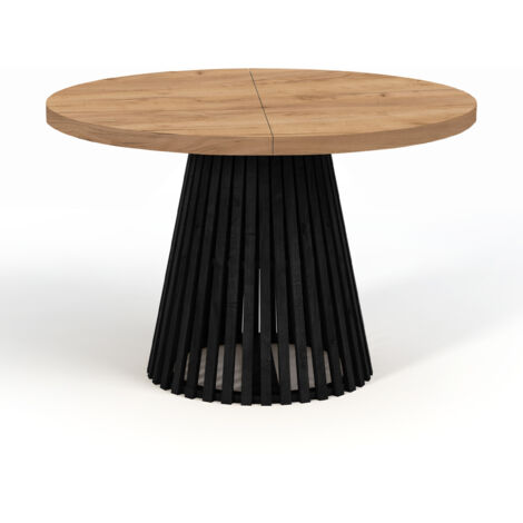 Table à manger ronde extensible DOVER avec lamelles, diamètre : 120 / 220 cm, couleur: Craft Golden / noir (1/4)