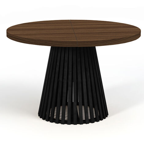 Table à manger ronde extensible DOVER avec lamelles, diamètre : 110/210 cm, Couleur : Franklin Noyer / Noir
