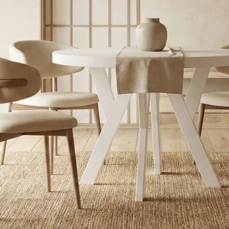 Table de salle à manger ronde extensible PERO, style loft, scandinave, diamètre : 110 / 210 cm, couleur : blanc (1/5)