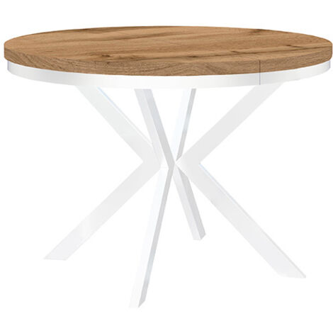 Table de salle à manger ronde extensible ENDIK avec cerclage métallique, diamètre : 110 / 160 cm, couleur :wotan / blanc (1/3)