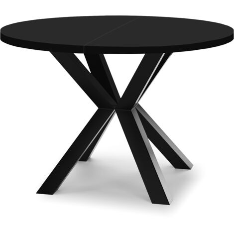 Table de salle à manger ronde extensible RAL avec pieds en bois, style loft, industriel, diamètre : 120 / 220 cm, couleur : noir (1/4)